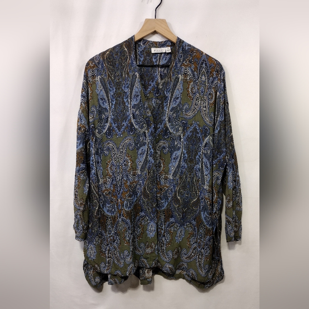 Masai Paisley Button Front Blouse Women's S Multicolor Boho Retro Cottagecore